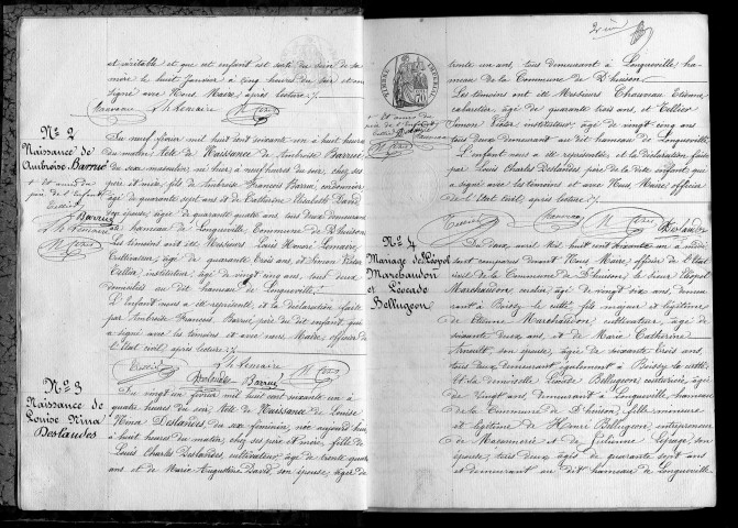 D'HUISON-LONGUEVILLE. Naissances, mariages, décès : registre d'état civil (1861-1875). 