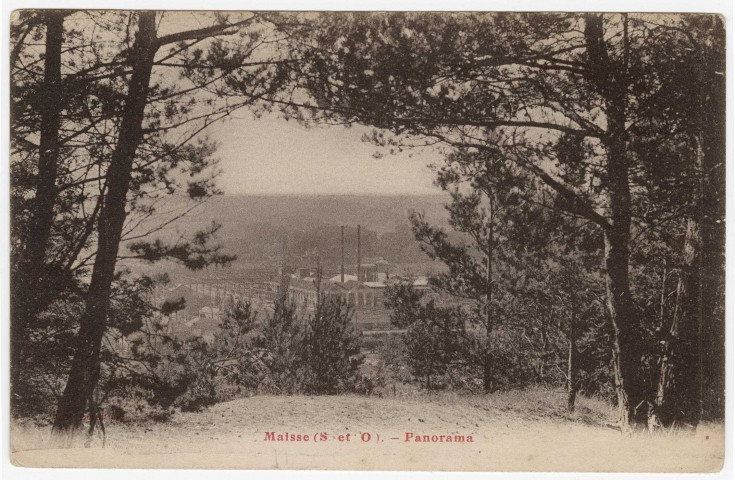 MAISSE. - Panorama de la sucrerie, vu de la colline. Bréger, (1934), 6 mots, 20 c, ad., sépia. 