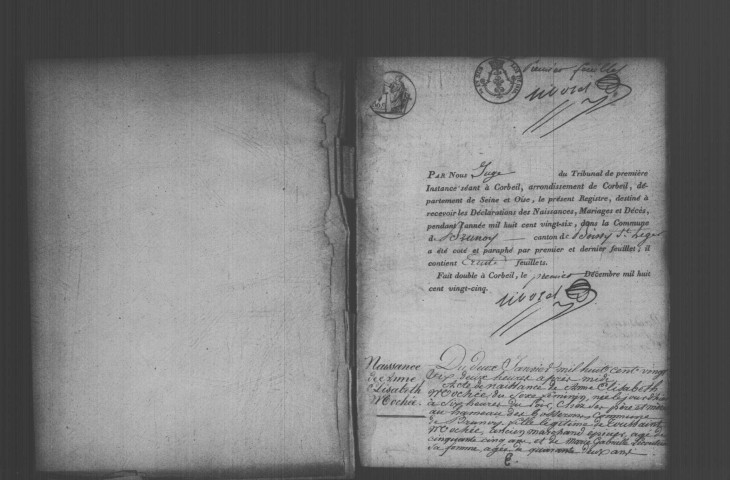 BRUNOY. Naissances, mariages, décès : registre d'état civil (1826-1834). 