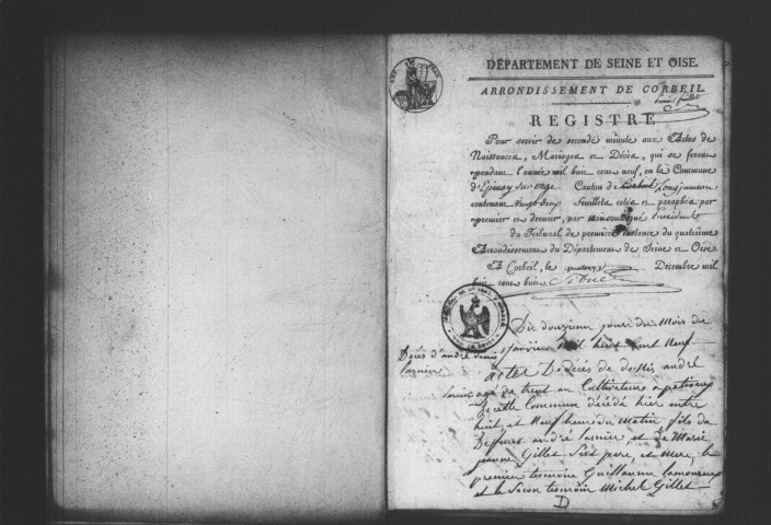 EPINAY-SUR-ORGE. Naissances, mariages, décès : registre d'état civil (1809-1817). 