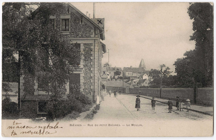 BIEVRES. - Rue du Petit-Bièvres. Le moulin, Bréger, 1904, 5 mots, 5 c, ad. 
