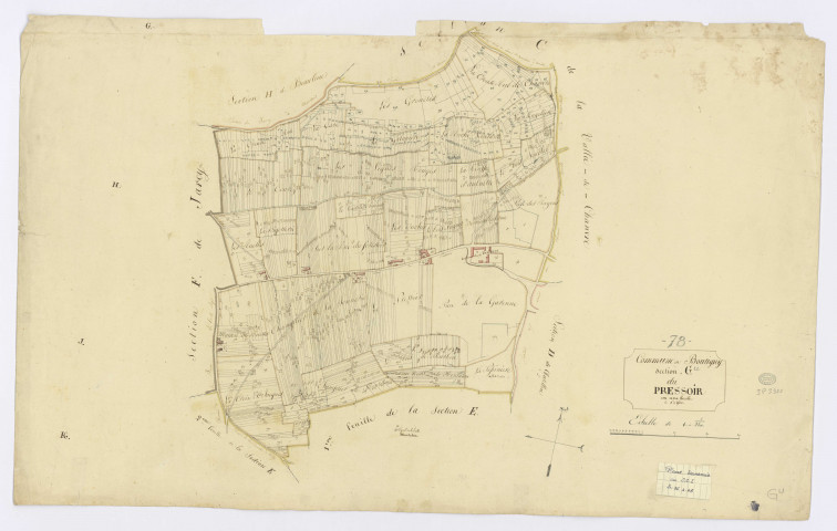 BOUTIGNY-SUR-ESSONNE. - Section G - Pressoir (le), ech. 1/2500, coul., aquarelle, papier, 62x98 (1816). 