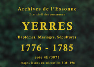 YERRES. Paroisse Saint-Homest : Baptêmes, mariages, sépultures : registre paroissial (1776-1785). 