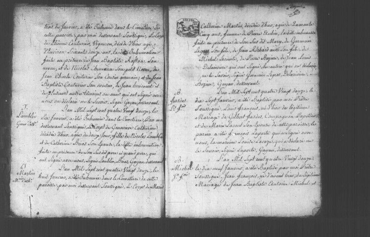 ESSONNES. Naissances, mariages, décès : registre d'état civil (1790-an III). [Lacunes : N.M.D. (1790-1791)]. 