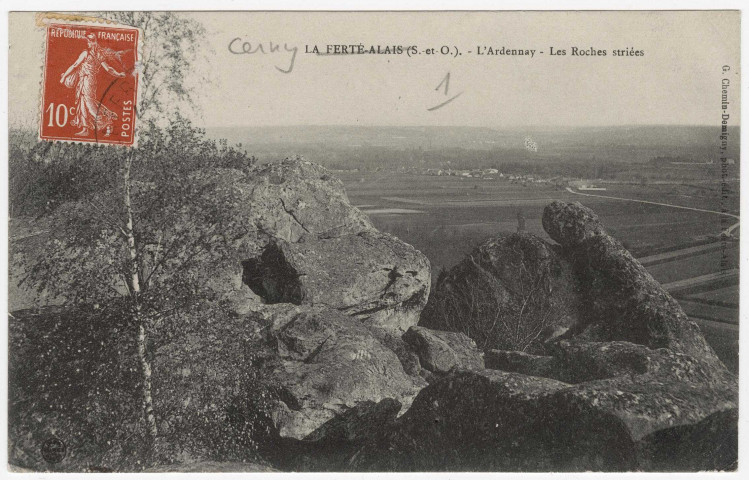 CERNY. - L'Ardennay. Les roches striées, Chemin-Demigny, 1909, 15 lignes, 10 c, ad. 