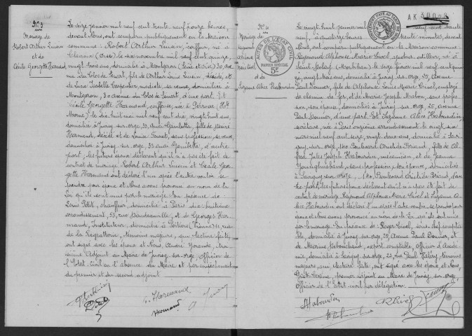 JUVISY-SUR-ORGE. - Mariages : registre d'état civil. 