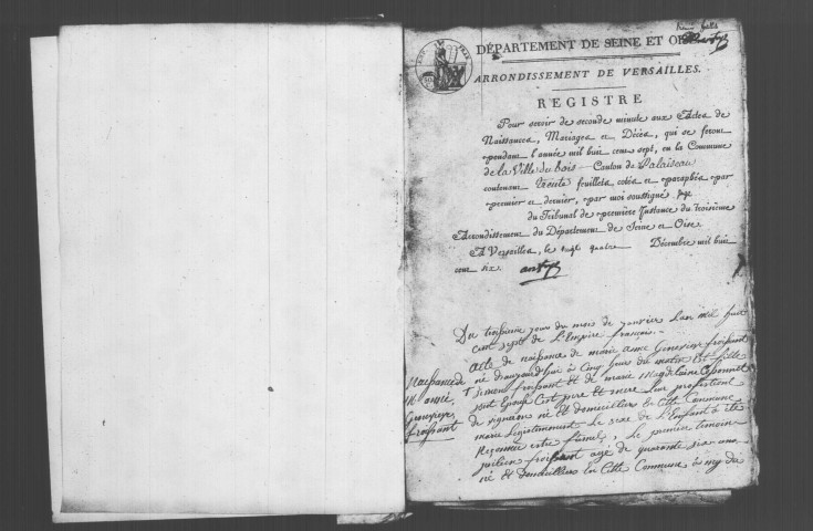VILLE-DU-BOIS (LA). Naissances, mariages, décès : registre d'état civil (1807-1824). 