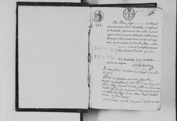 BRIIS-SOUS-FORGES. Naissances, mariages, décès : registre d'état civil (1822-1830). 