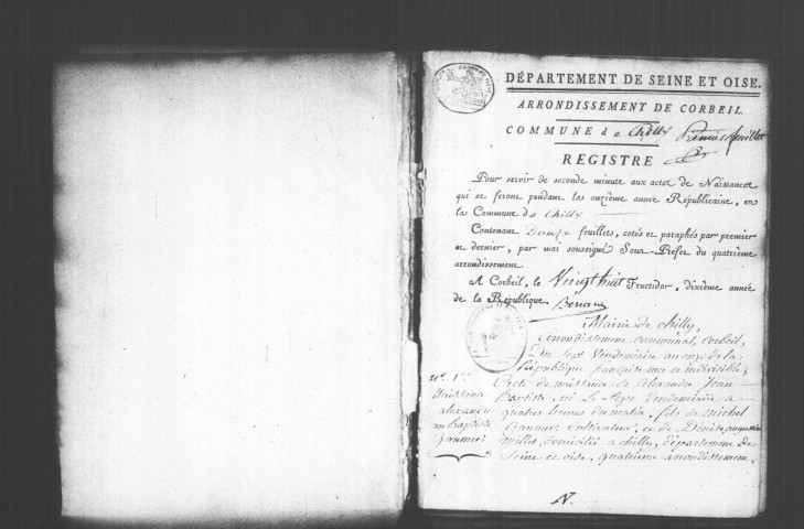 CHILLY-MAZARIN. Naissances, mariages, décès : registre d'état civil (an XI-1818). 