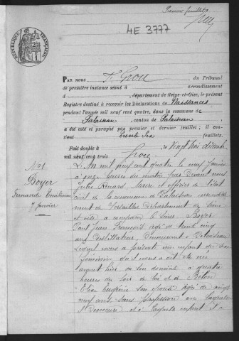 PALAISEAU.- Naissances : registre d'état civil (1904-1905). 