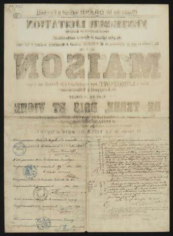 LONGPONT-SUR-ORGE, SAINT-MICHEL-SUR-ORGE, SAINTE-GENEVIEVE-DES-BOIS, VILLE-DU-BOIS (la), NOZAY.- Vente sur licitation, au plus offrant et dernier enchérisseur, d'une maison, de terres labourables, de vigne et de bois, 16 juin 1872. 