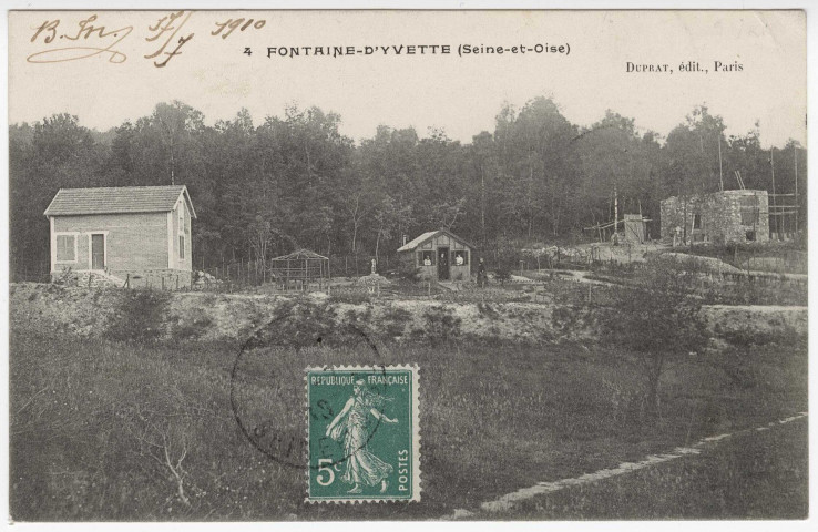 PALAISEAU. - La Fontaine d'Yvette. Lotissement et maison en construction. Editeur Duprat, 1910, timbre à 5centimes. 
