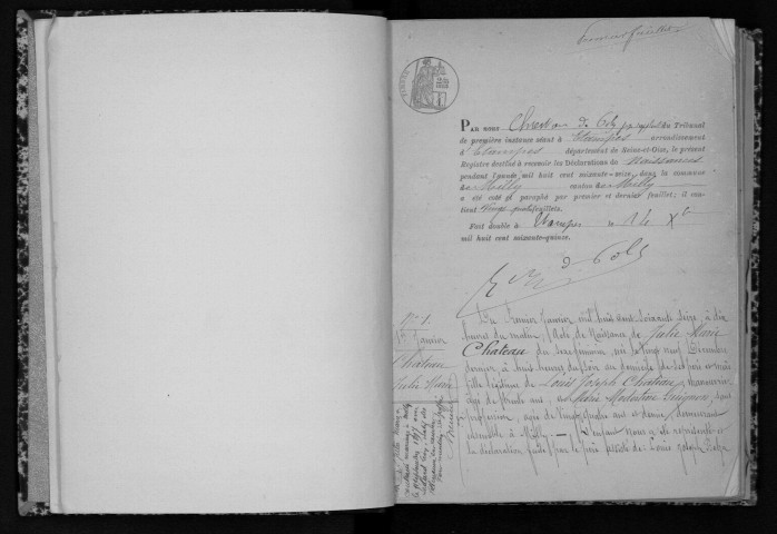 MILLY-LA-FORET. Naissances : registre d'état civil (1876-1883). 