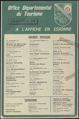 EVRY. - A l'affiche en Essonne : programme culturel, Comité départemental du tourisme, janvier 1978. 