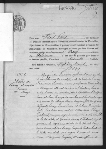 ORSAY.- Naissances, mariages, décès : registre d'état civil (1904-1905). 