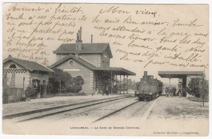 LONGJUMEAU. - La gare de la grande ceinture. Bouthier, (1904), 7 lignes, ad. 