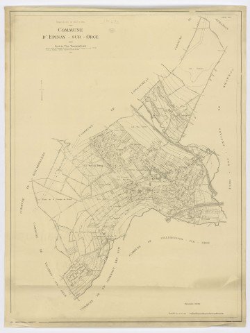 Fonds de plan topographique d'EPINAY-SUR-ORGE dressé et dessiné par M. BERMOND, géomètre-expert, vérifié par M. DANGUEL, ingénieur-géomètre, 1945. Ech. 1/5 000. N et B. Dim. 0,95 x 0,72. 