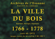 VILLE-DU-BOIS (LA). Paroisse Saint-Fiacre : Baptêmes, mariages, sépultures : registre paroissial (1766-1778). 