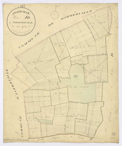 ANGERVILLE. - Section D - Ouestreville, 2, ech. 1/2500, coul., aquarelle, papier, 71x58 (1831). 