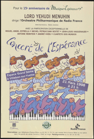 VILLEBON-SUR-YVETTE. - Concert de l'Espérance : Lord Yehudi Menuhin dirige l'orchestre philharmonique de Radio-France, Espace Grand Dôme, 21 mars 1998. 