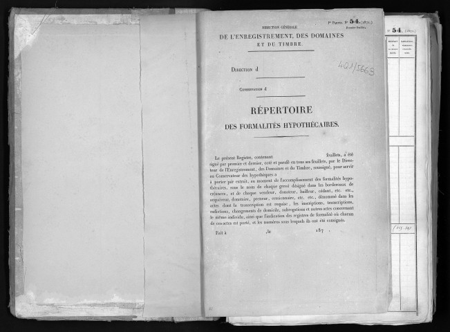Conservation des hypothèques de CORBEIL. - Répertoire des formalités hypothécaires, volume n° 256 : A-Z (registre ouvert vers 1870). 