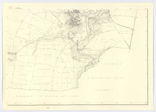 Plan topographique du territoire communal de MEREVILLE dressé et dessiné par R. RAPIN, géomètre-expert, feuille 4, Ministère de la Construction, 1961. Ech. 1/5 000. N et B. Dim. 0,75 x 1,04. 