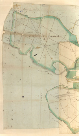 Plan de DOURDAN, 1806. Sans éch. Coul. Dim. 1,50 x 1,90. [mauvais état]. 