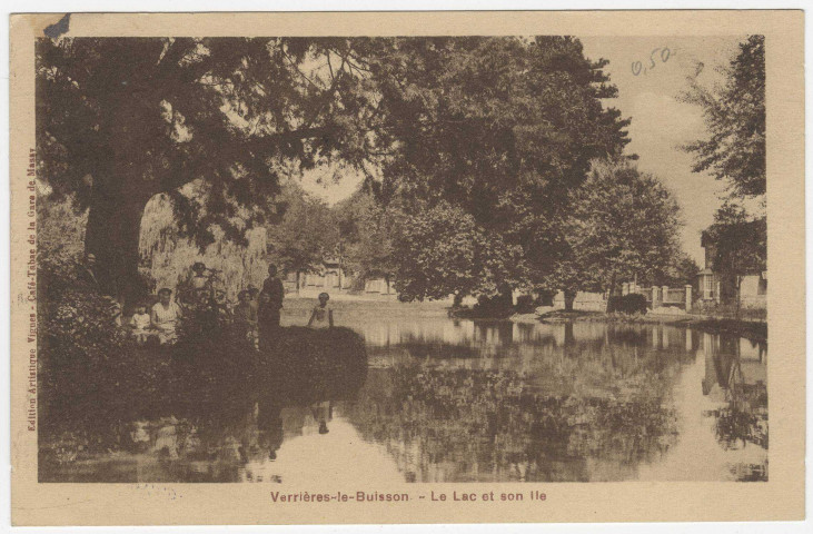 VERRIERES-LE-BUISSON. - Le lac et son île [Editeur Vignes, 1933, timbre à 25 centimes]. 