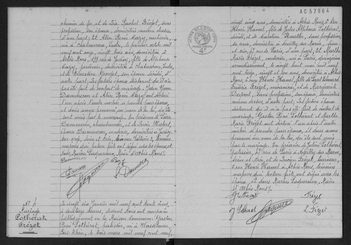 ATHIS-MONS.- Mariages : registre d'état civil (1935). 