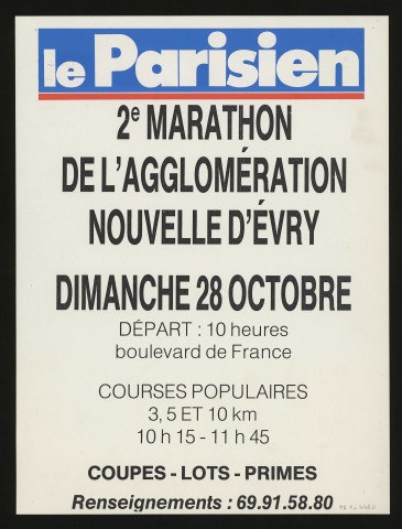 EVRY. - 2ème marathon de l'agglomération nouvelle d'Evry, 28 octobre 1990. 