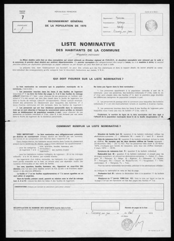 BOURAY-SUR-JUINE, BOUSSY-SAINT-ANTOINE, BOUTERVILLIERS, BREUILLET, BREUX-JOUY, BRIIS-SOUS-FORGE, BROUY, BRUYERES-LE-CHATEL. - Recensement général de la population de 1975 : listes nominatives. 