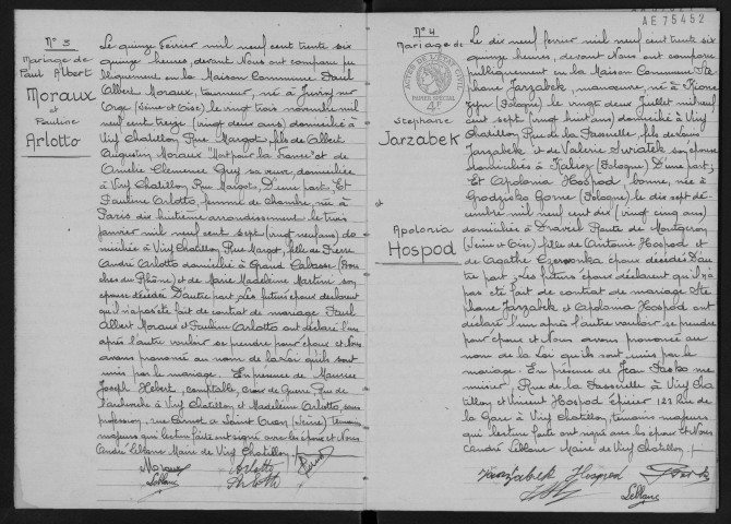 VIRY-CHATILLON. - Mariages : registre d'état civil.