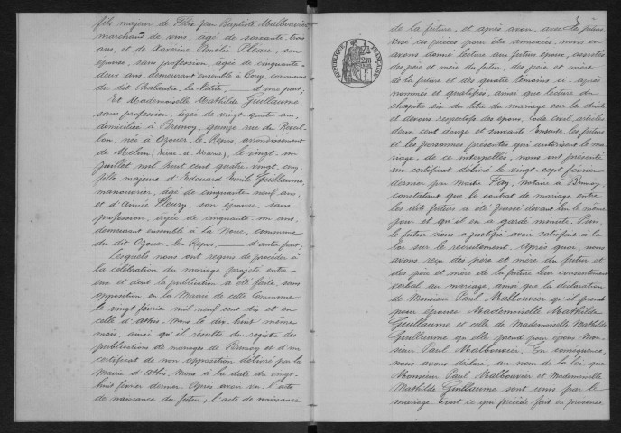 BRUNOY.- Mariages : registre d'état civil (1910). 