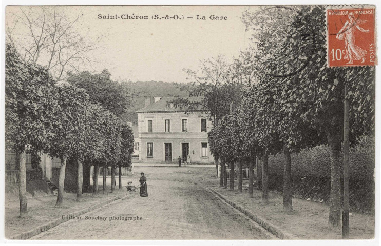 SAINT-CHERON. - La gare [Editeur Souchay, 1908, timbre à 10 centimes]. 