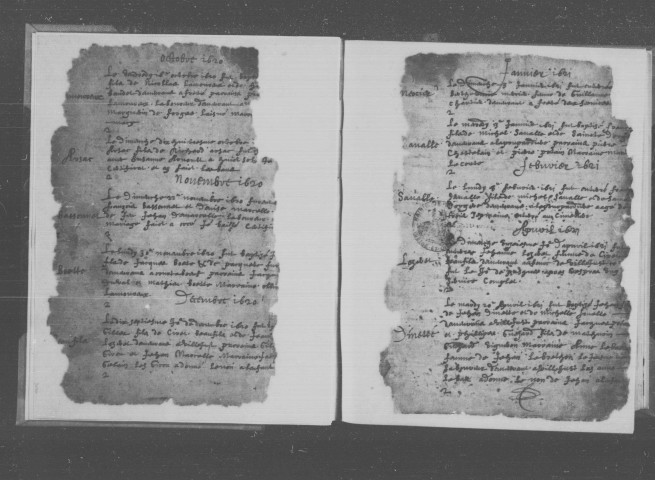 VILLEJUST, paroisse Saint-Julien. - Registres paroissiaux : baptêmes, mariages, sépultures [1620-1720, 1721-1740, 1741-1764, 1765-1790] [documents originaux conservés aux Archives municipales de Villejust]. 