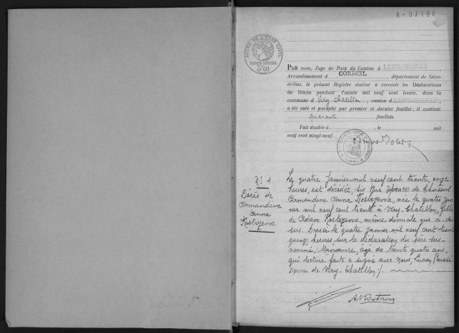 VIRY-CHATILLON. - Décès : registre d'état civil.