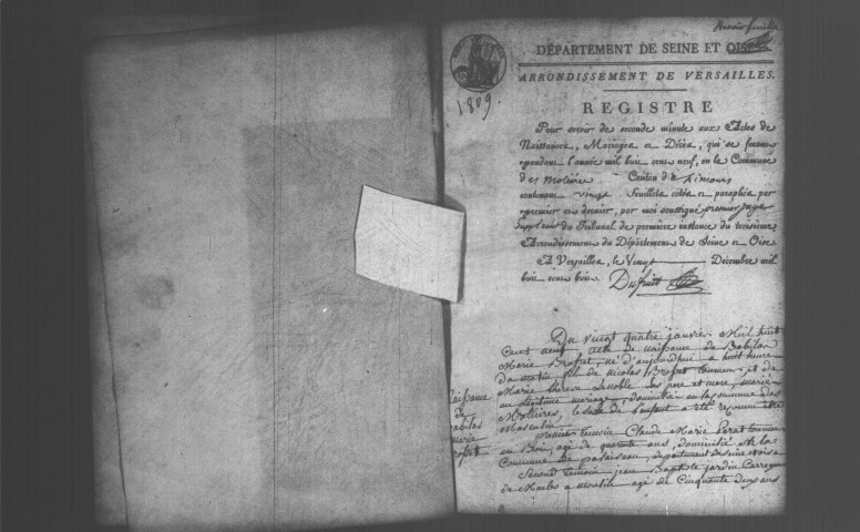 MOLIERES (LES). Naissances, mariages, décès : registre d'état civil (1809-1816). 