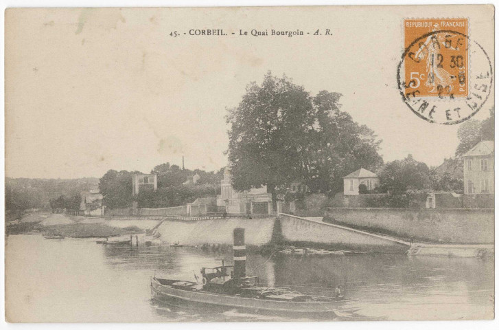 CORBEIL-ESSONNES. - Corbeil - Le quai Bourgoin. Editeur AR, 1922, 1 timbre à 5 centimes. 
