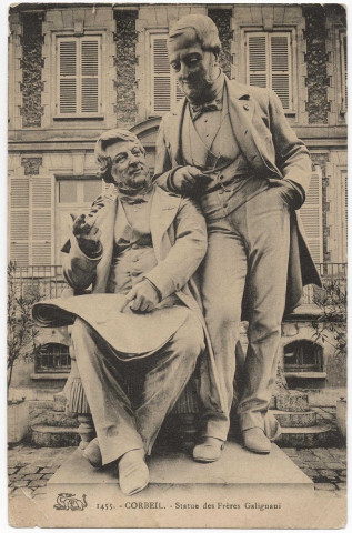 CORBEIL-ESSONNES. - Statue des frères Galignani, 10 lignes, sépia. 