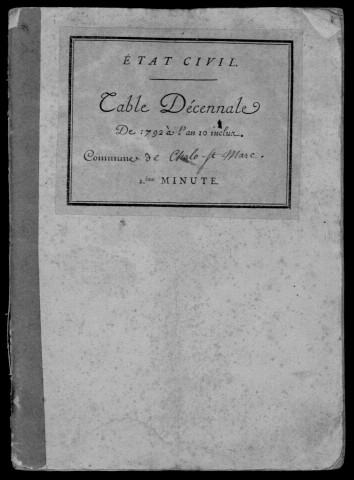 CHALO-SAINT-MARS. Tables décennales (1792-1902). 