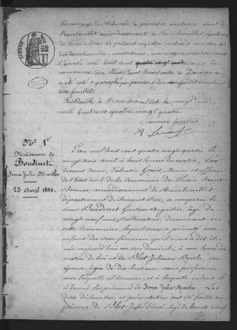 PLESSIS-SAINT-BENOIT (LE).- Naissances, mariages, décès : registre d'état civil (1884-1902). 