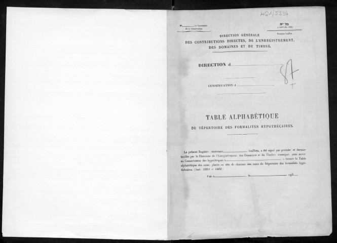 Volume n° 87 : A-Z (registre ouvert vers 1930).