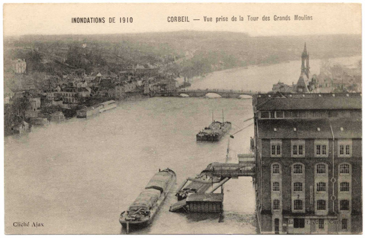 CORBEIL-ESSONNES. - Inondations de 1910. Vue prise de la tour des grands moulins, Mardelet. 