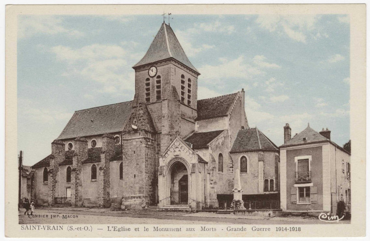 SAINT-VRAIN. - L'église et le monument aux morts [Editeur CIM]. 