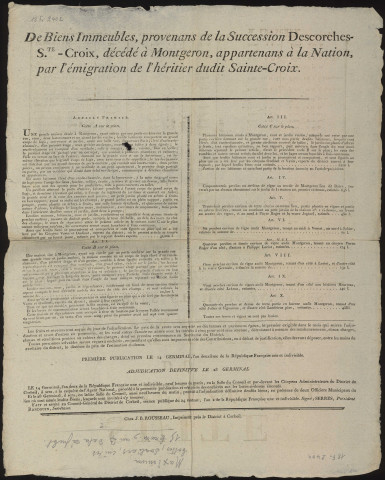 CORBEIL-ESSONNES. - Suite du tableau général du maximum des denrées et marchandises du district de Corbeil [13ème feuille], 1794-1795. 