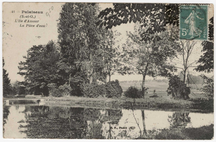 PALAISEAU. - L'île de Saint-Amour. La pièce d'eau [Editeur BF, 1916, timbre à 5 centimes]. 