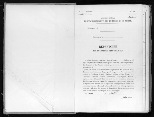 Conservation des hypothèques de CORBEIL. - Répertoire des formalités hypothécaires, volume n° 691 : A-Z (registre ouvert en 1950). Nota : registre lacunaire en décembre 2013. 