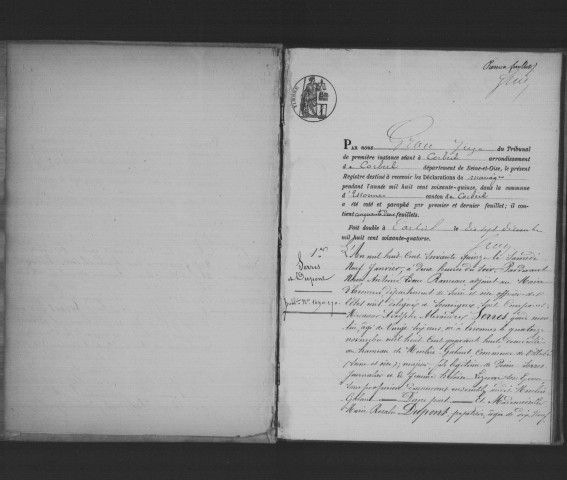 ESSONNES. Mariages : registre d'état civil (1875). 