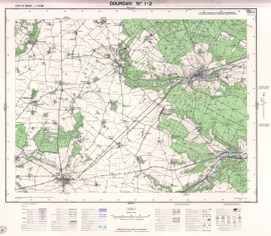 DOURDAN. - Carte de France, levés stéréotopographiques aériens, complétés sur le terrain en 1951, révision en 1961, feuilles n° 1-2, 3-4, 5-6, 7-8, 1951-1961. Ech. 1/25 000. Papier. Coul. Dim. 56 x 73 cm. [4 plans].