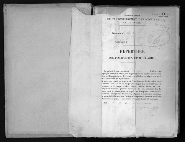 Conservation des hypothèques de CORBEIL. - Répertoire des formalités hypothécaires, volume n° 260 : A-Z (registre ouvert en 1874). 